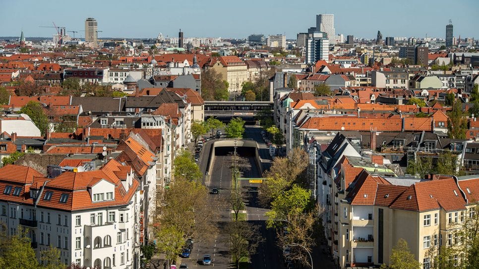 Une vue aérienne de la ville de Francfort, en Allemagne.