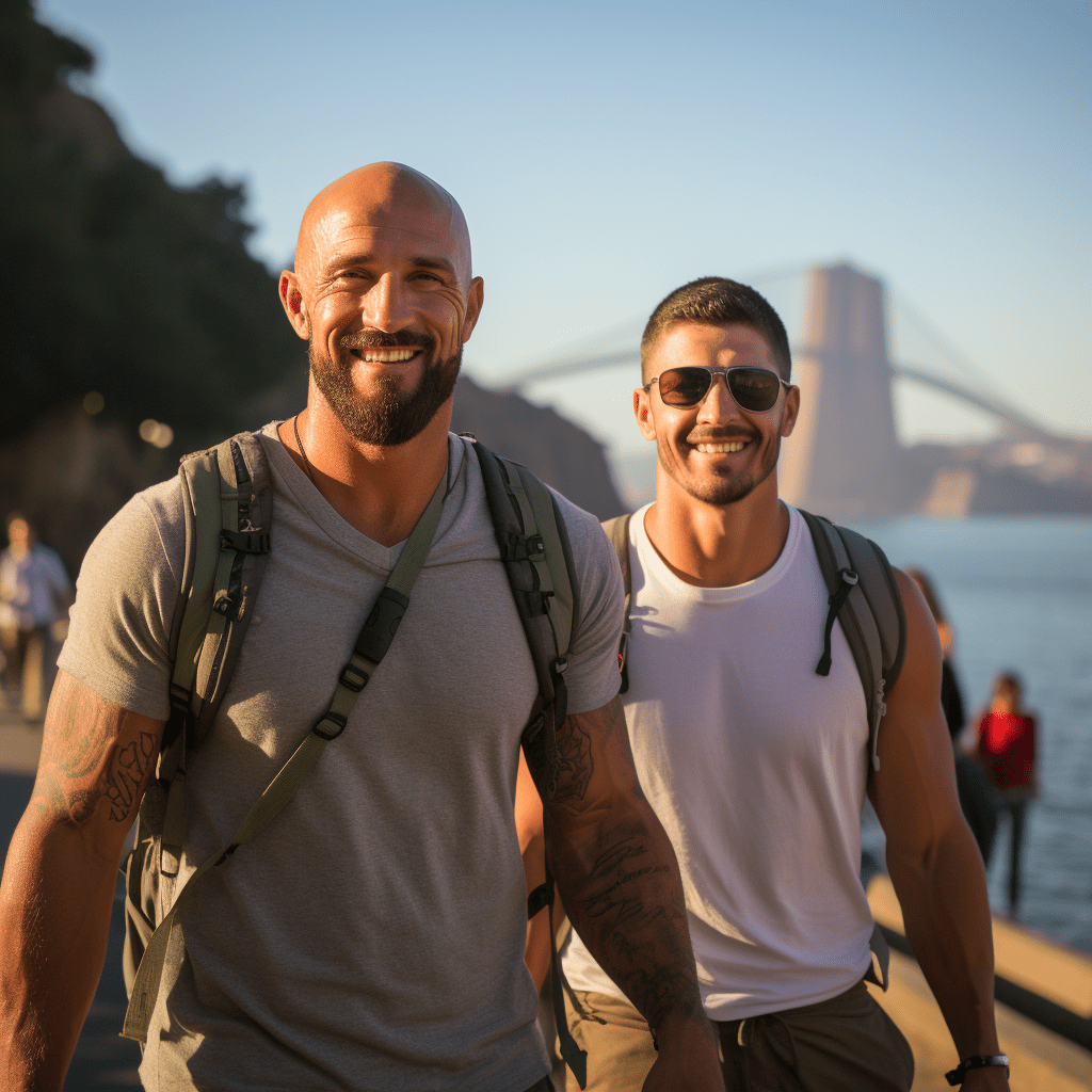 Deux hommes avec des sacs à dos.