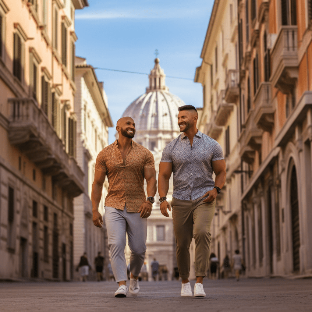 Mots clés utilisés : Rome, rue
Description : Deux hommes déambulant dans les rues de Rome.